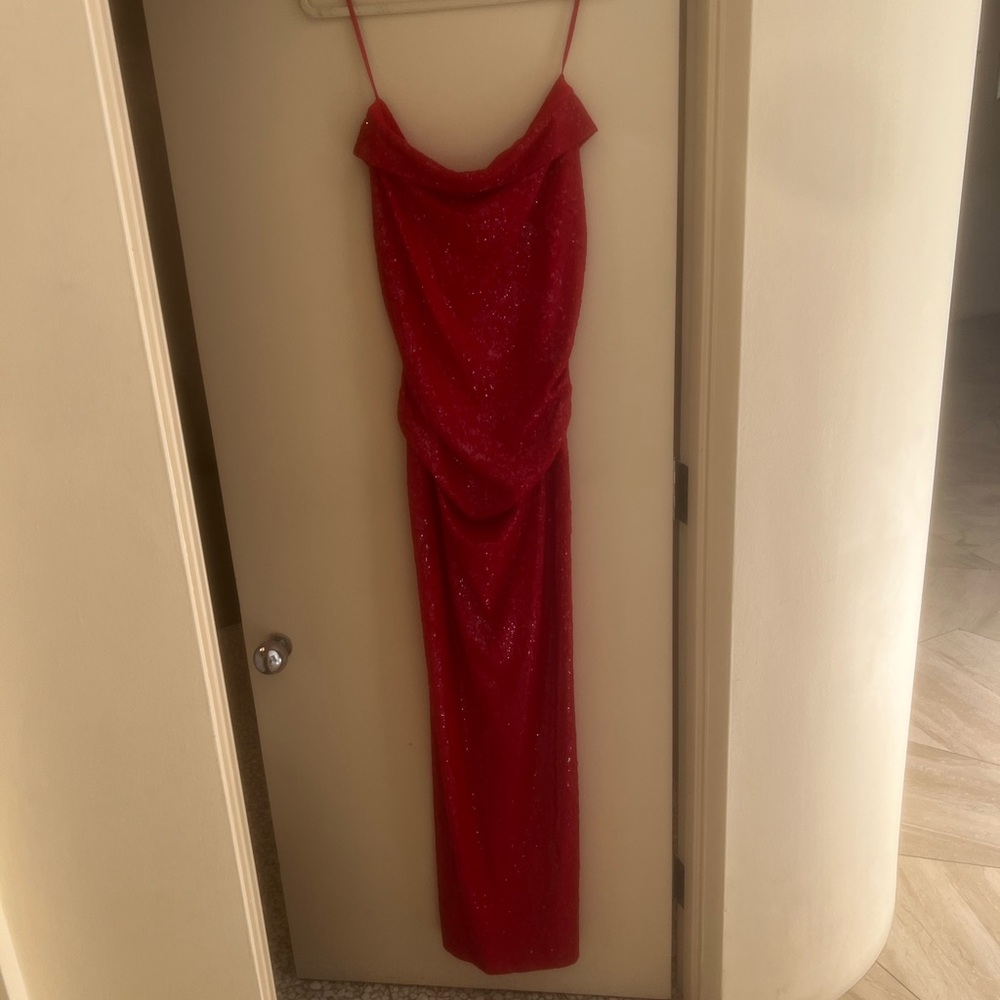 Donna Karan Red Sequin Ruched Dress